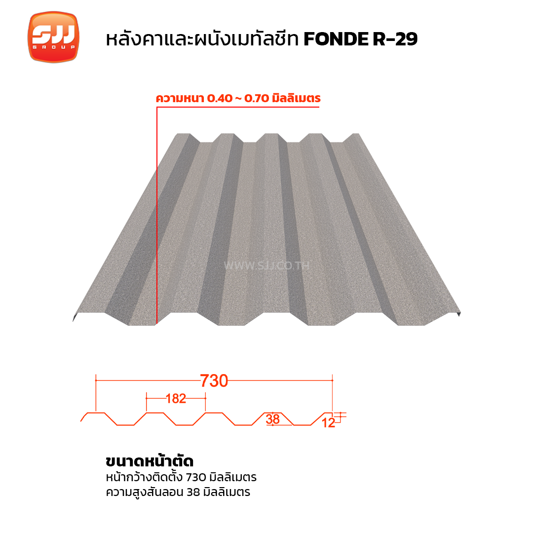 เมทัลชีทรีดลอน ระบบใช้สกรูติดตั้ง รุ่น FONDE R-29